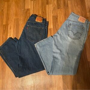 Levi's Men's Dark Blue and Light Blue Straight Jeans Bundle